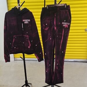 Rockstar Distressed Black and Pink Hoodie and Joggers Set